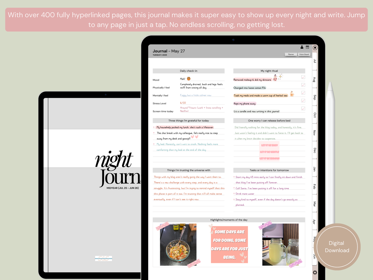 Vision board page from the digital night journal—reflect, dream, and set your monthly intentions with ease.