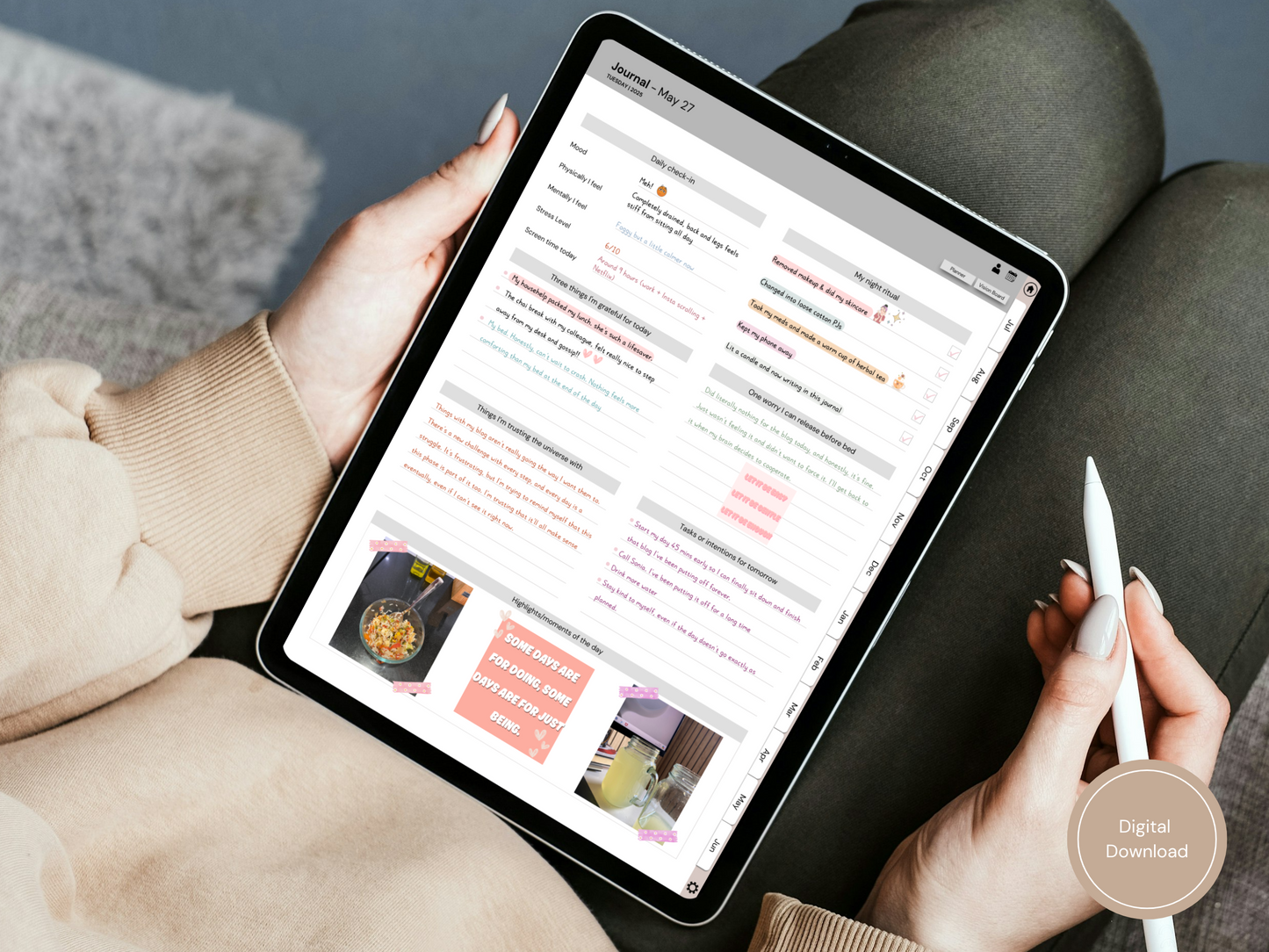 A look at the GoodNotes night journal open to the daily reflection page—your quiet space to let it all out before bed.