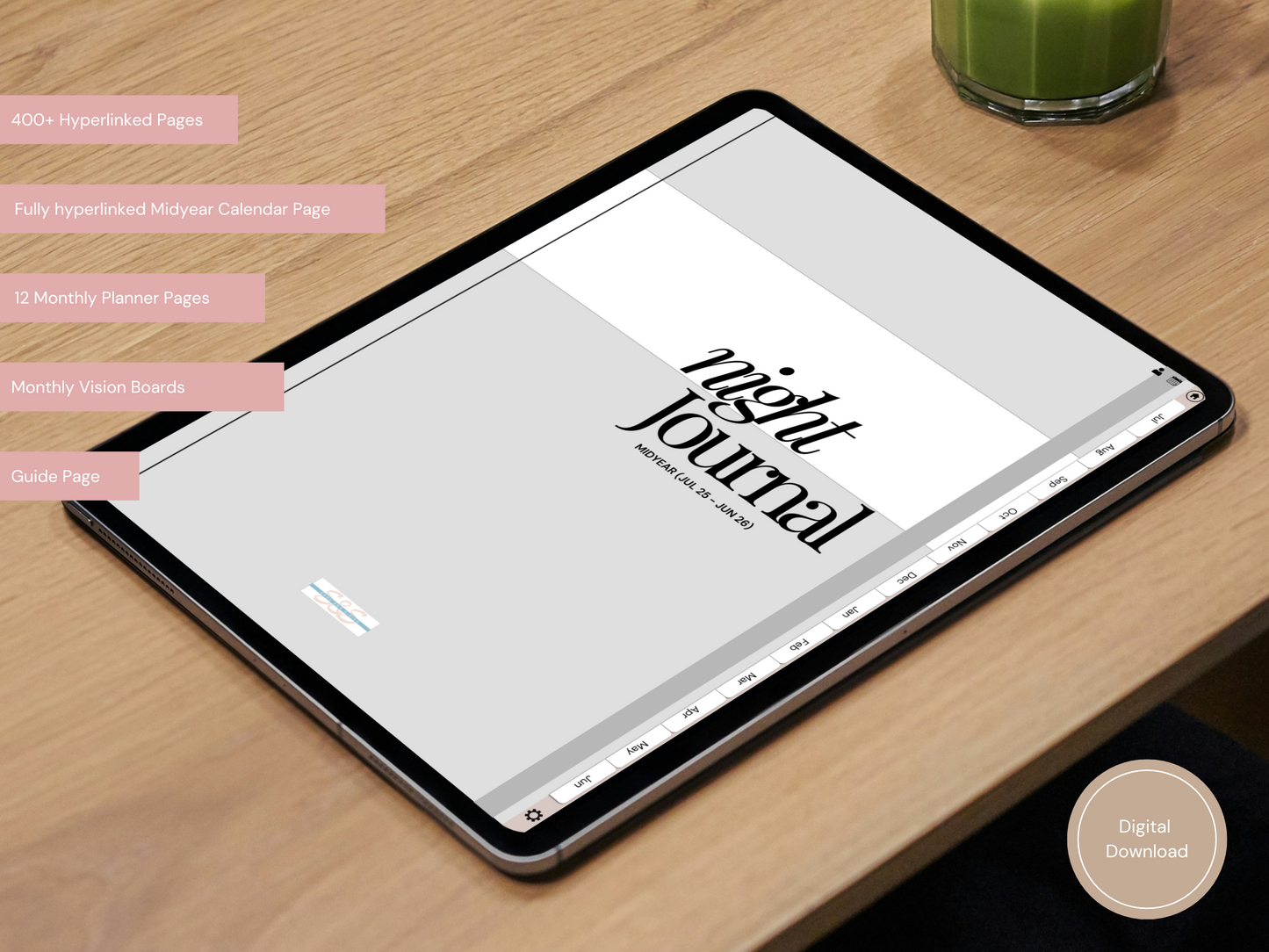 Aesthetic digital journal for journaling at night, open on the bed with soft lighting—your cozy little wind-down space.