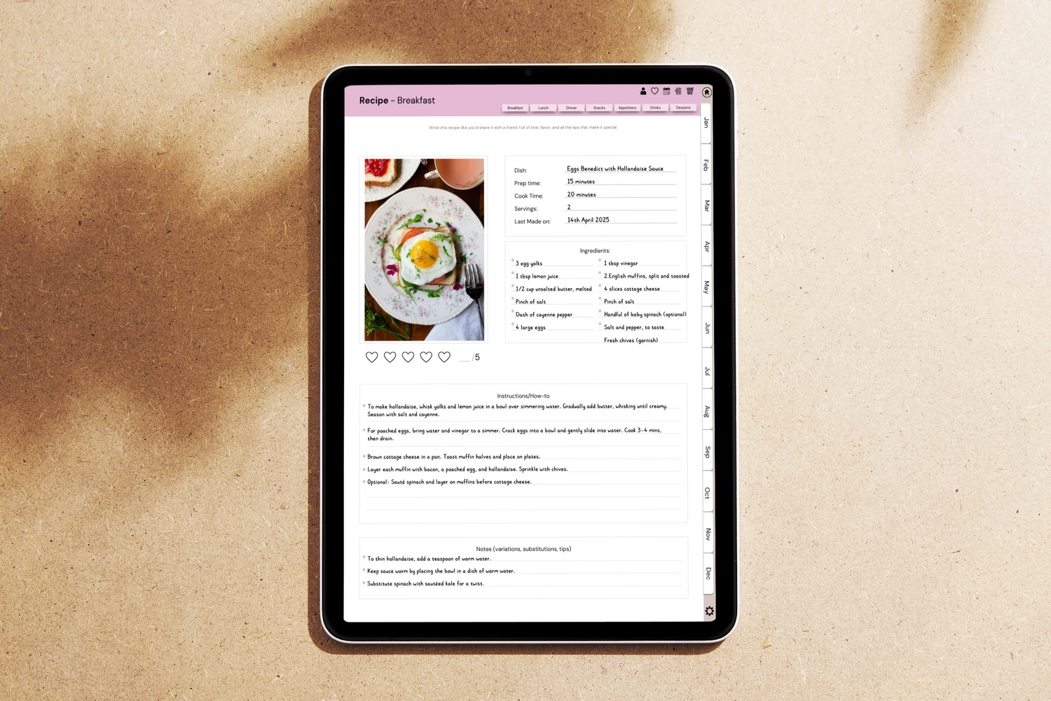 An image of a Digital Meal Planner and Recipe Tracker placed in an iPad on a earthy background.