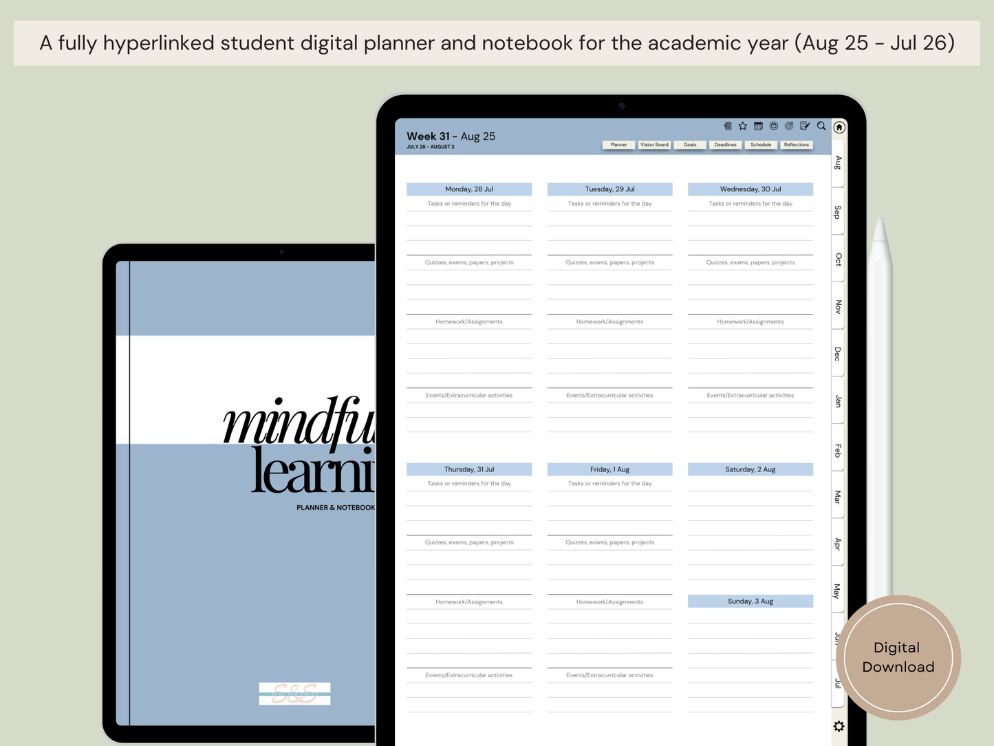A walkthrough of how the study planning and tracking features in this digital study planner for students help you stay on top of your schedule.