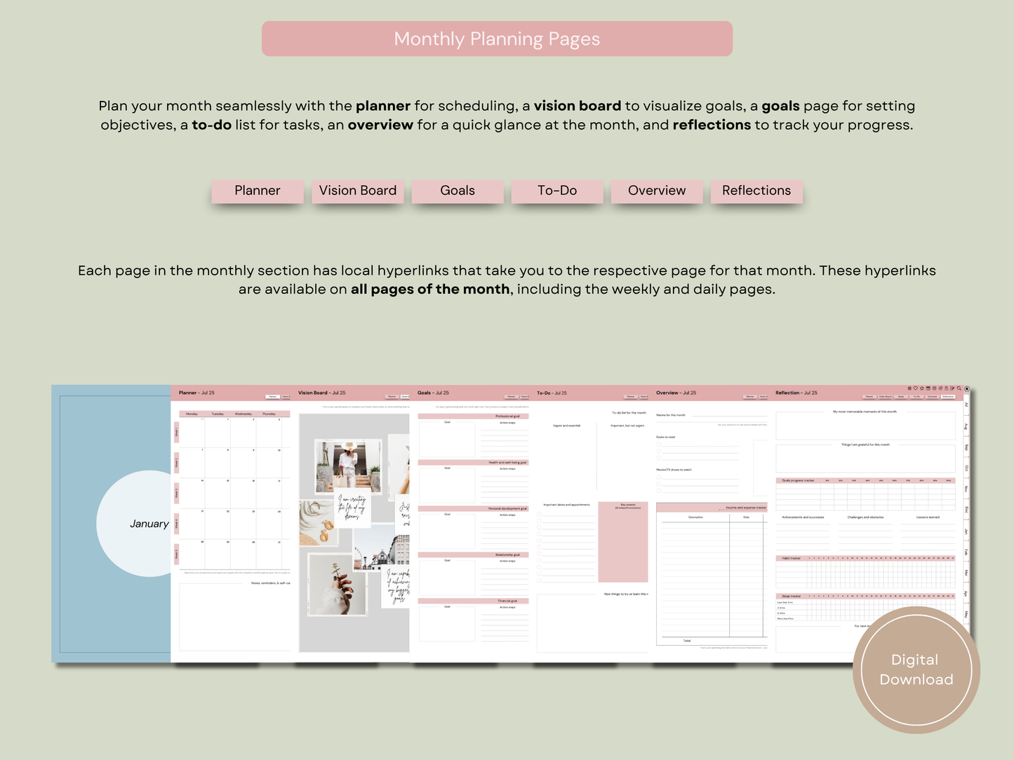 Mindful Living Daily Digital Planner - Midyear (Jul 2025 – Jun 2026) - By Sage and Sirius