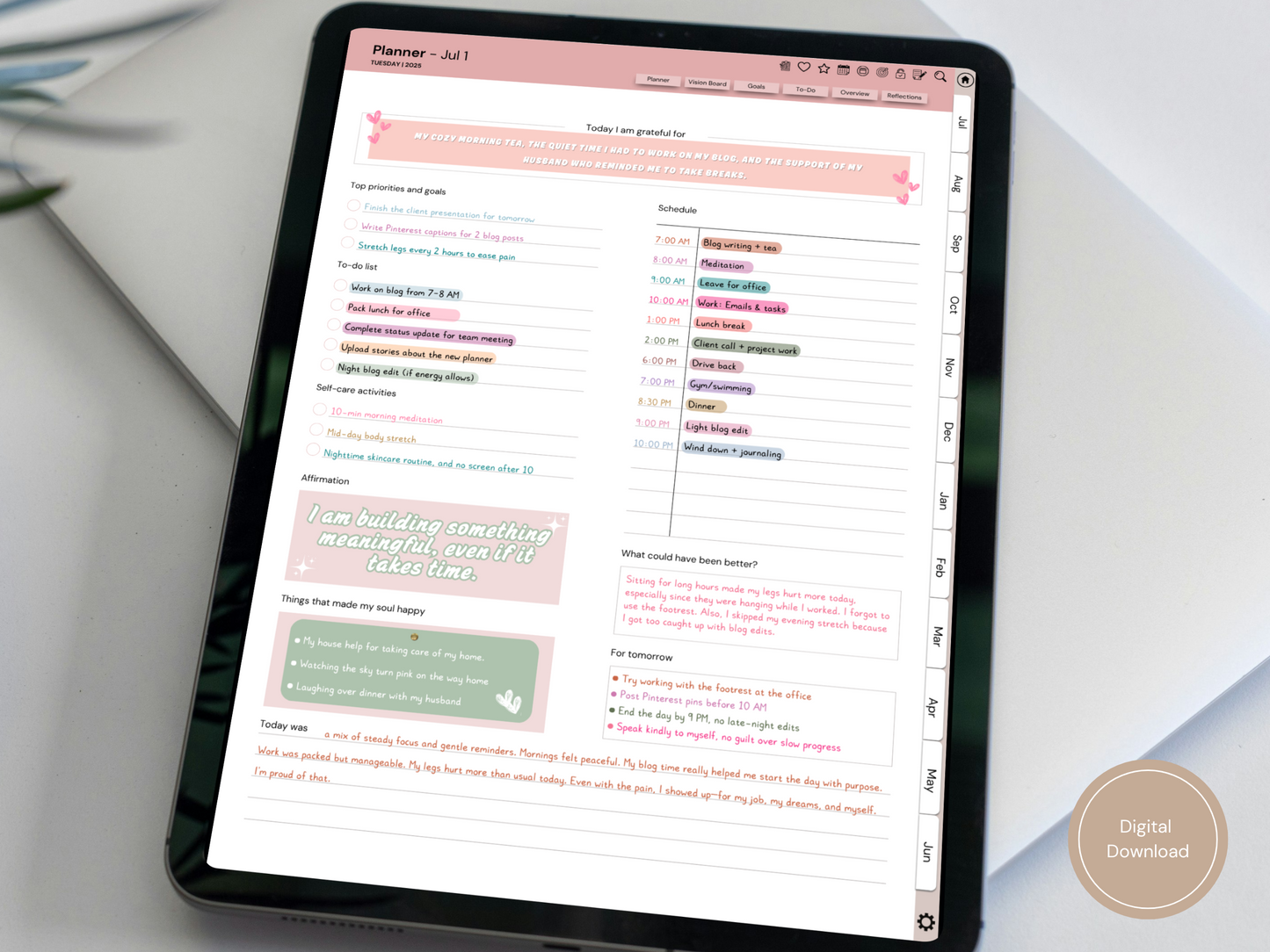 Mindful Living Daily Digital Planner - Midyear (Jul 2025 – Jun 2026) - By Sage and Sirius