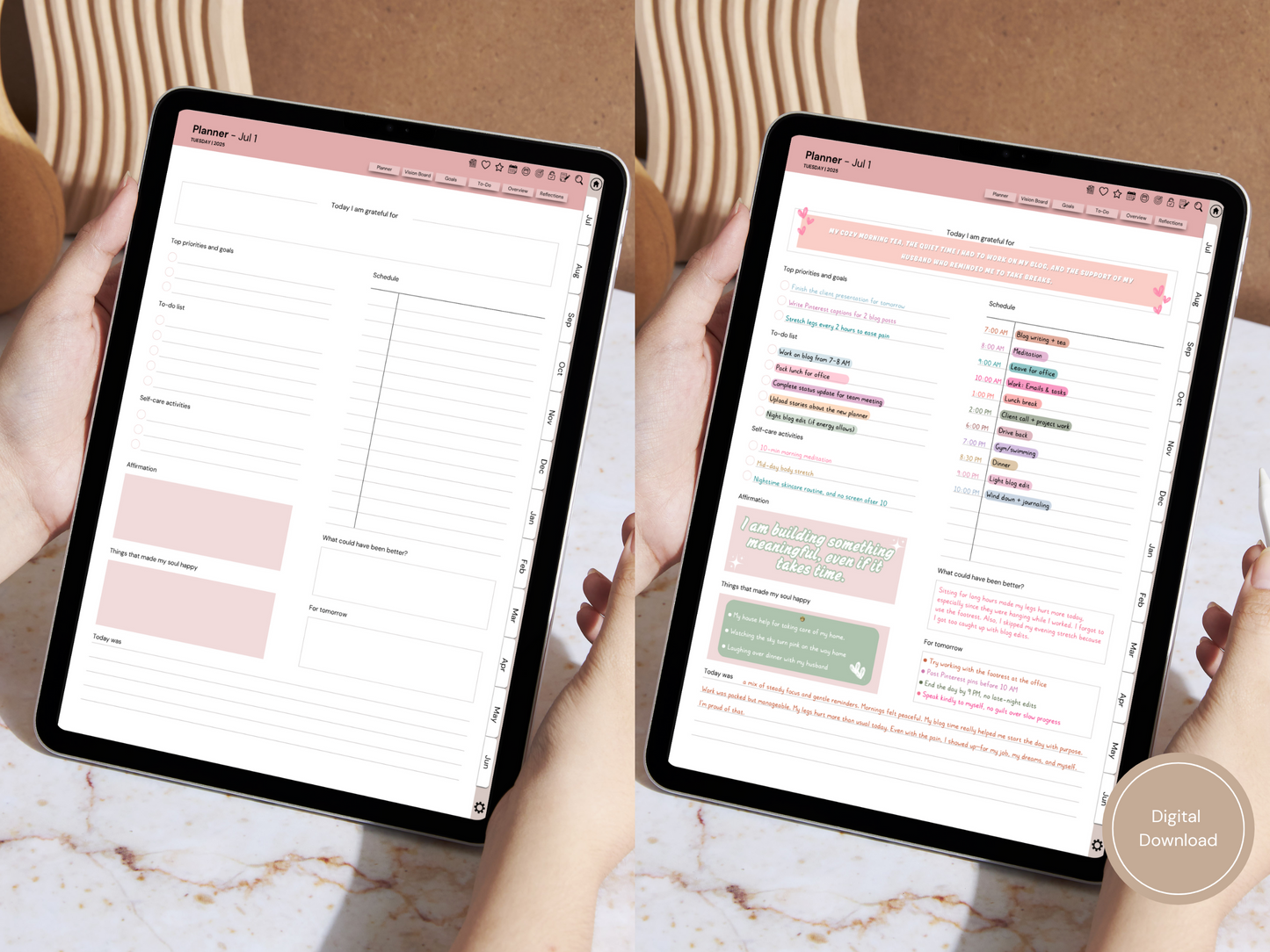 Mindful Living Daily Digital Planner - Midyear (Jul 2025 – Jun 2026) - By Sage and Sirius