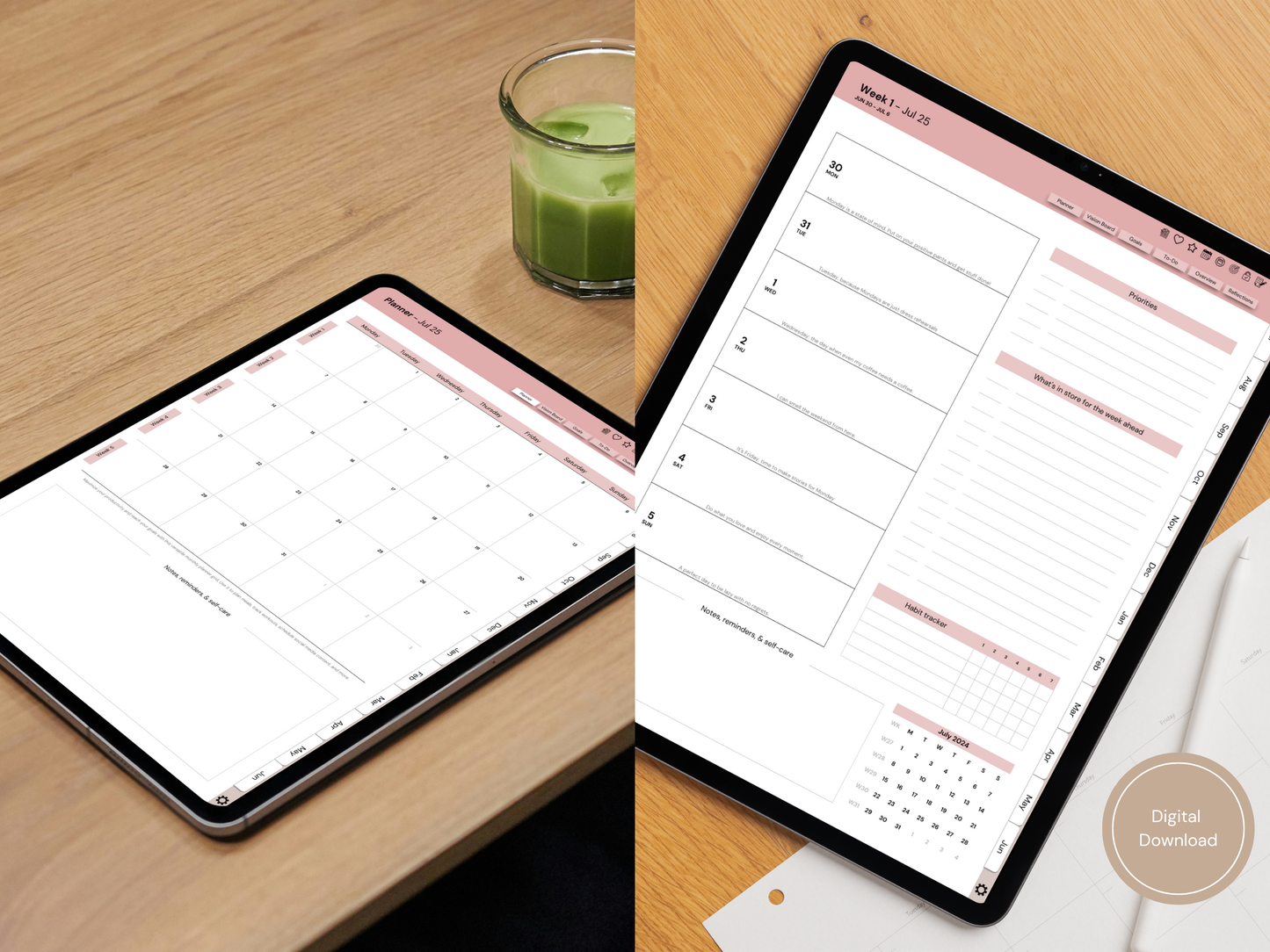 Mindful Living Daily Digital Planner - Midyear (Jul 2025 – Jun 2026) - By Sage and Sirius