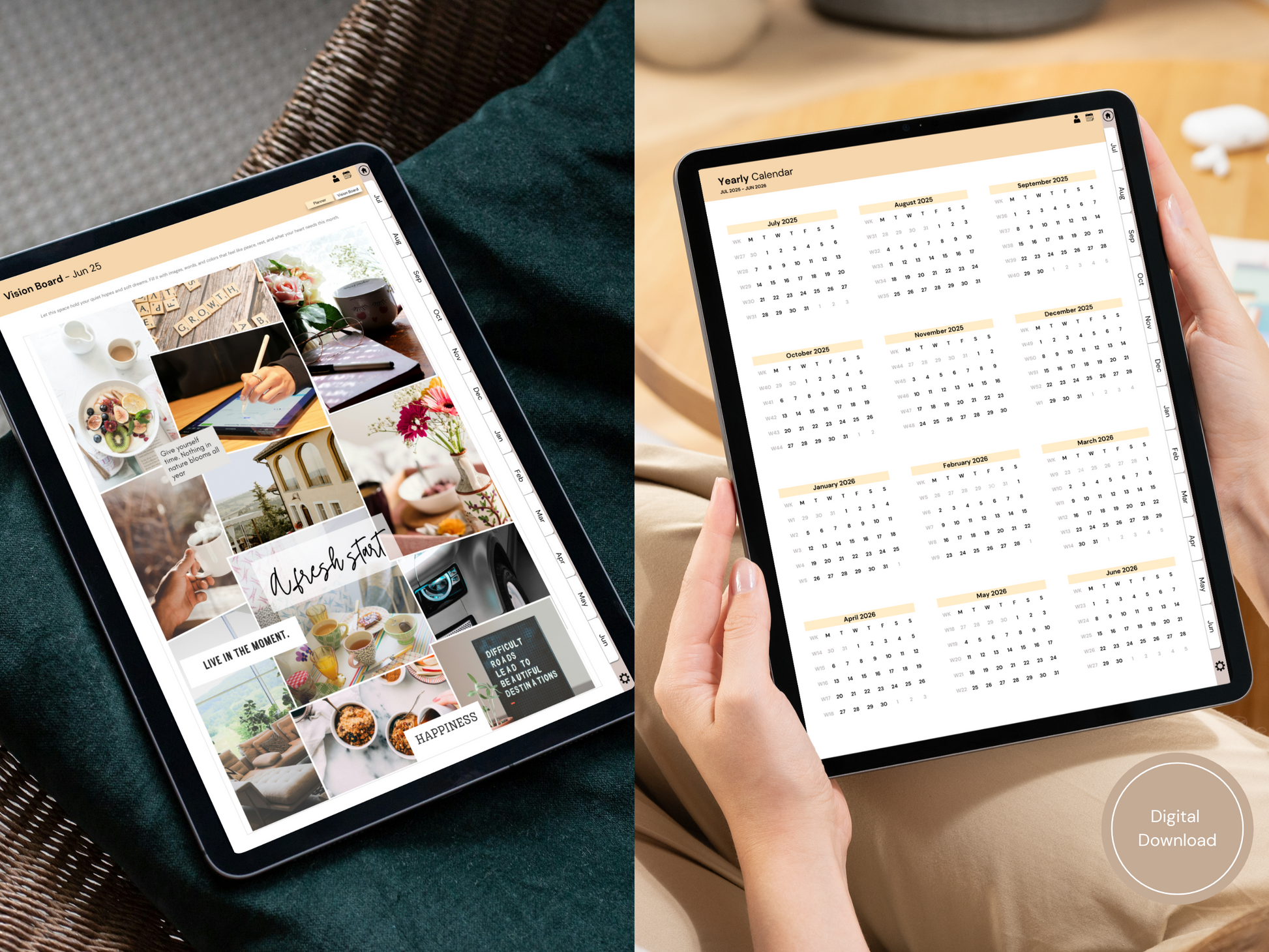 A cozy image of the Digital Morning Journal on an iPad screen, surrounded by soft textures and morning light.