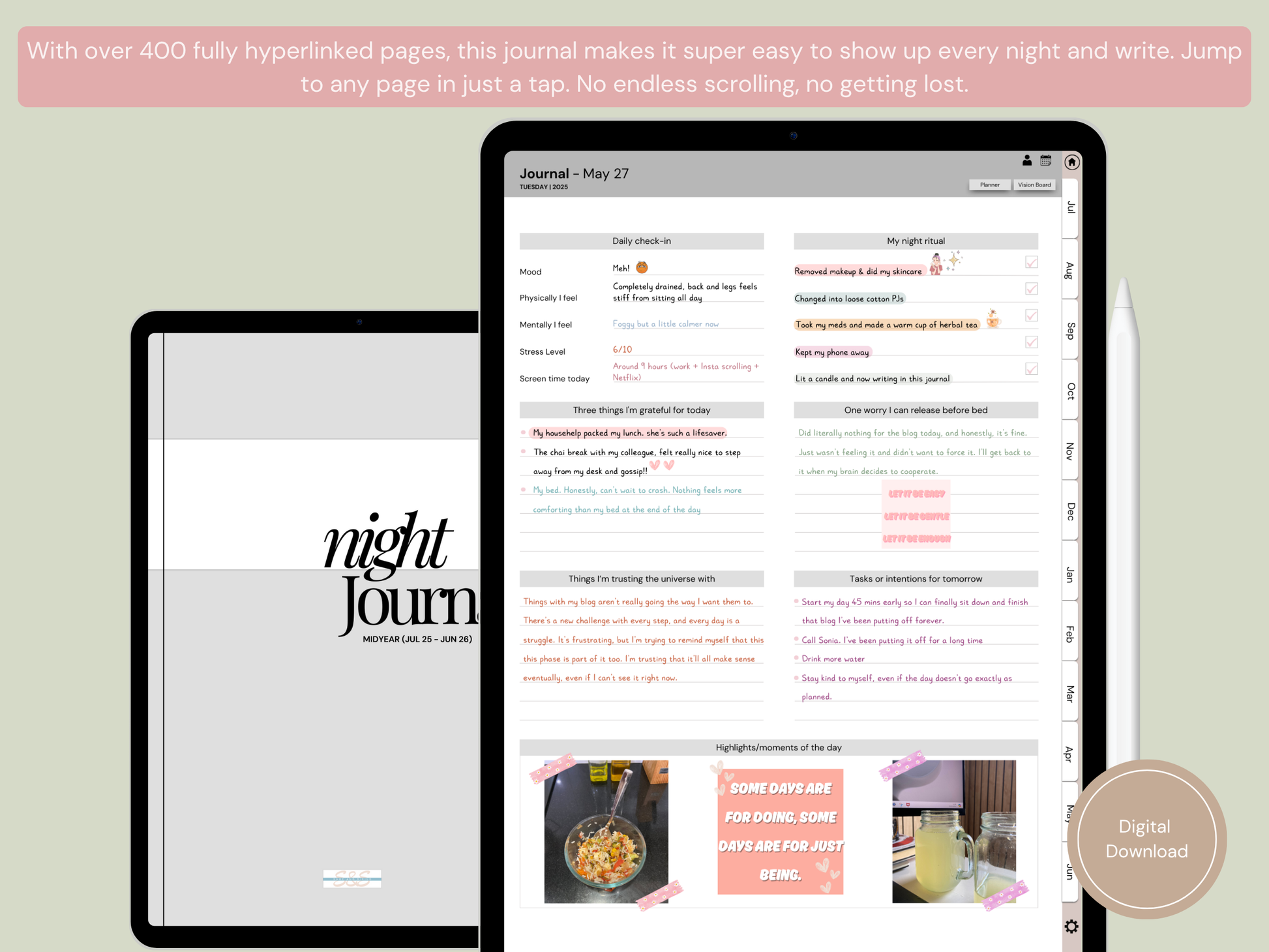 Vision board page from the digital night journal—reflect, dream, and set your monthly intentions with ease.