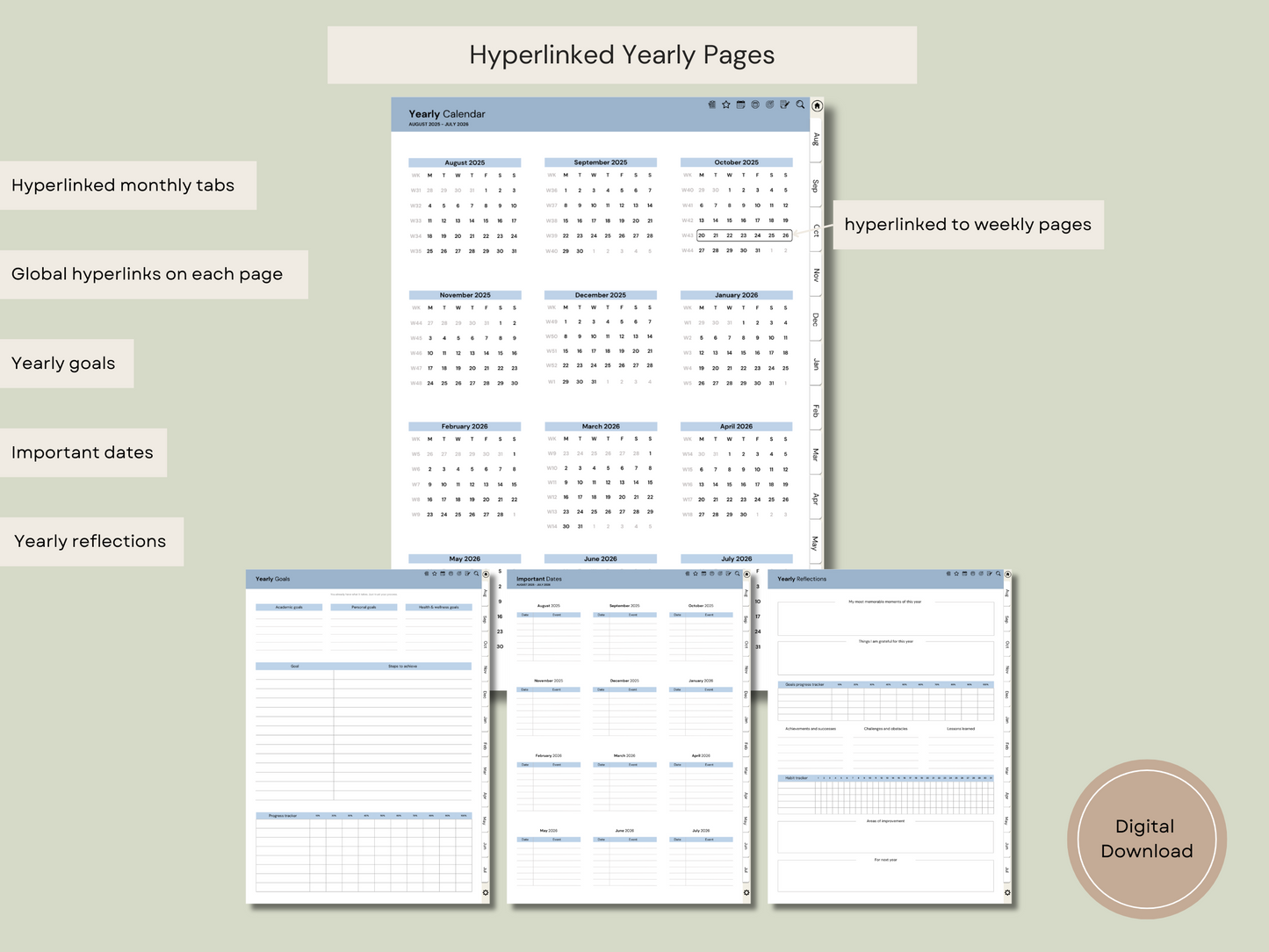 Digital Student Planner and Notebook (Aug 25 – Jul 26) by Sage and Sirius