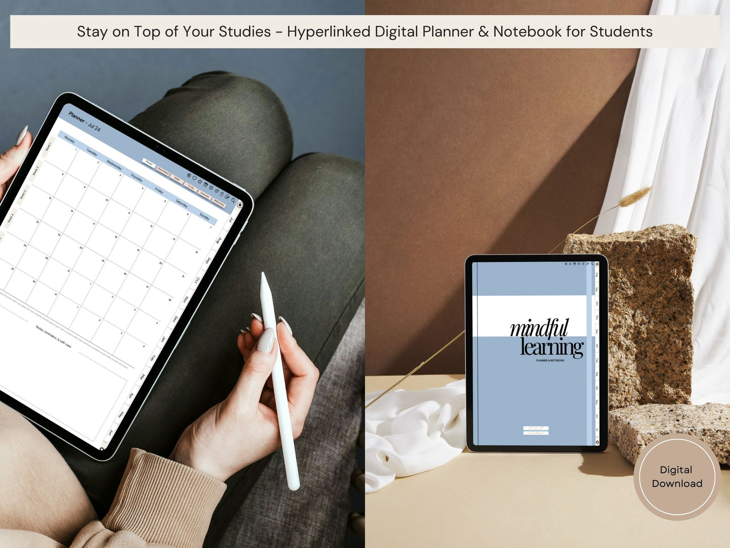 Fully Hyperlinked Digital Student Planner and Notebook (Aug 24 – Jul 25) by Sage and Sirius – Digital Notebook for Goodnotes & Notability on iPad