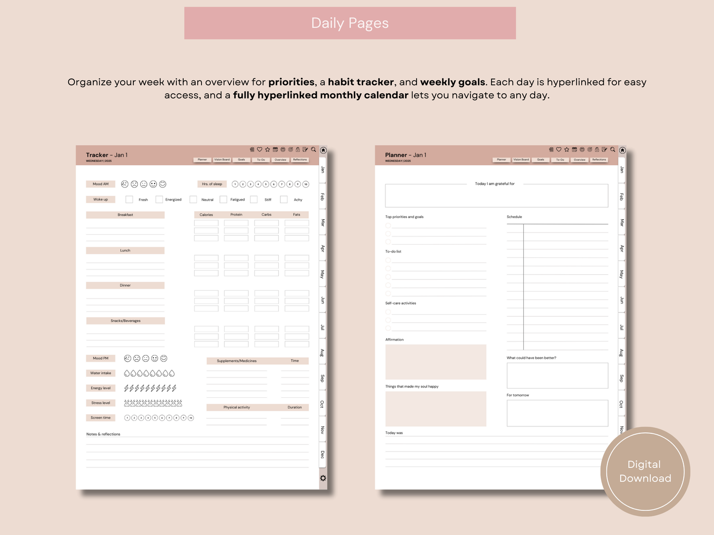 Mindful Living Digital Journal and Planner - 2025 By Sage and Sirius