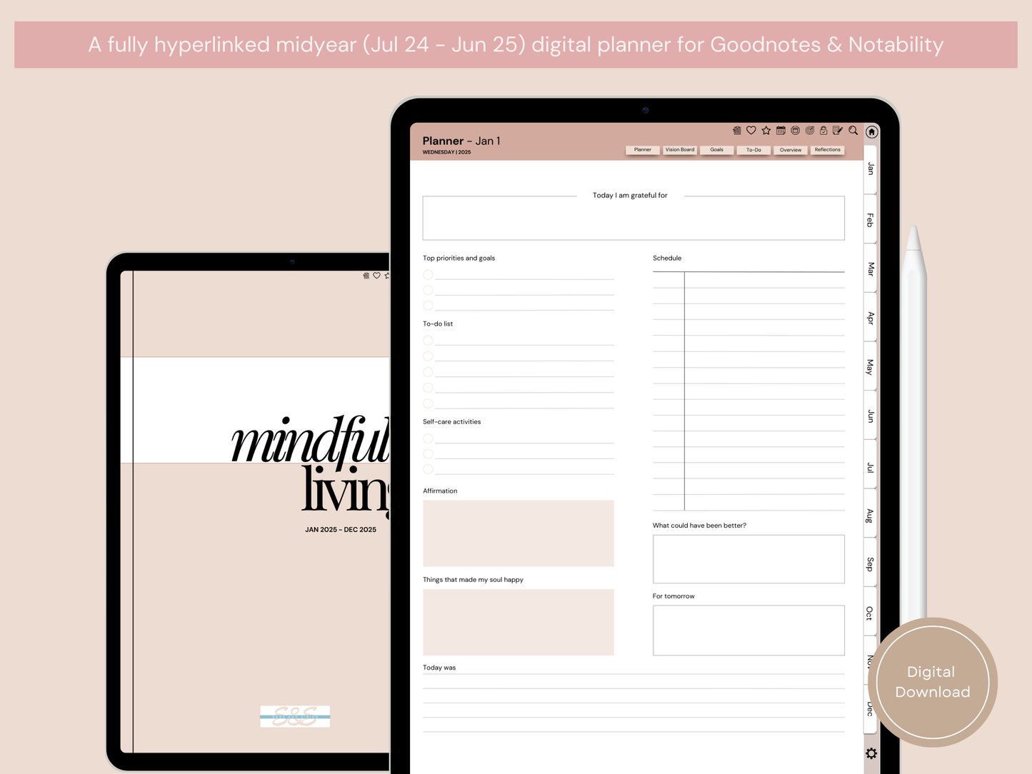 Mindful Living Digital Journal and Planner - 2025 By Sage and Sirius